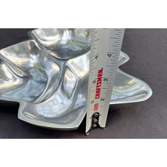 8" x 11" Polished Pewter Christmas Tree Compartment Serving Dish India IHI -S53 - Picture 5 of 8